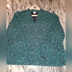 J. Crew Blouse Floral Cotton Split Neck Top Green Size Medium